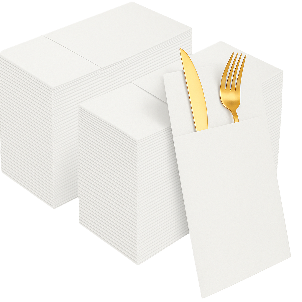 Serviettes Airlaid Kangourou Blanches 40x40 , 600 feuilles (100699)