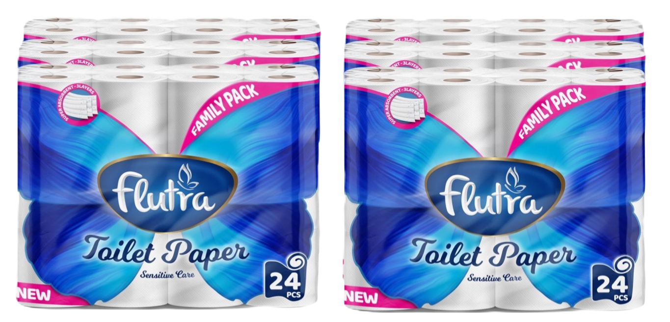 Flutra Toilet Paper Classic Premium 1/24-Family Pack, 10268 Sheets in 144 Rolls (6 Units of 24)