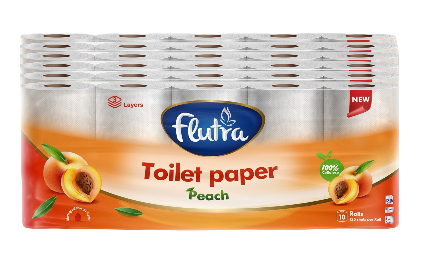 Flutra Peach Toilettenpapier 3-lagig, 7500 Blatt in 60 Rollen (6 Einheiten à 10 Stück)