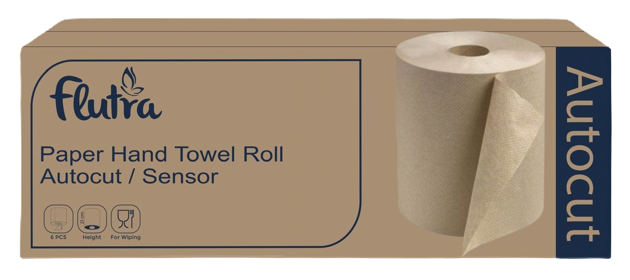 Flutra-Papierhandtücher, Autocut-Sensor, 120 m, 6 Rollen pro Packung, recycelt.