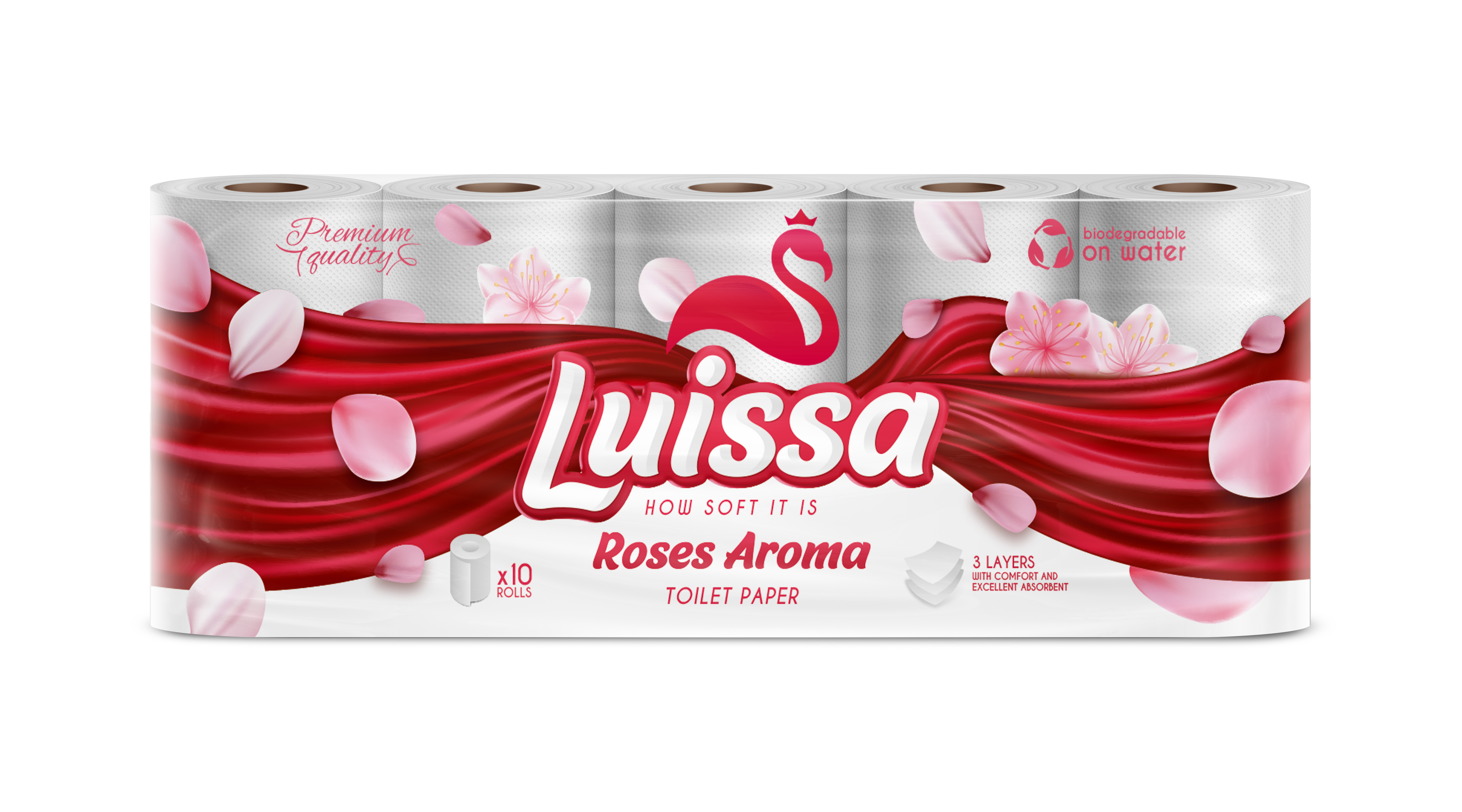 Luissa Roses Toilet Paper, 3-PLY, 60 Rolls (6 Packs of 10)