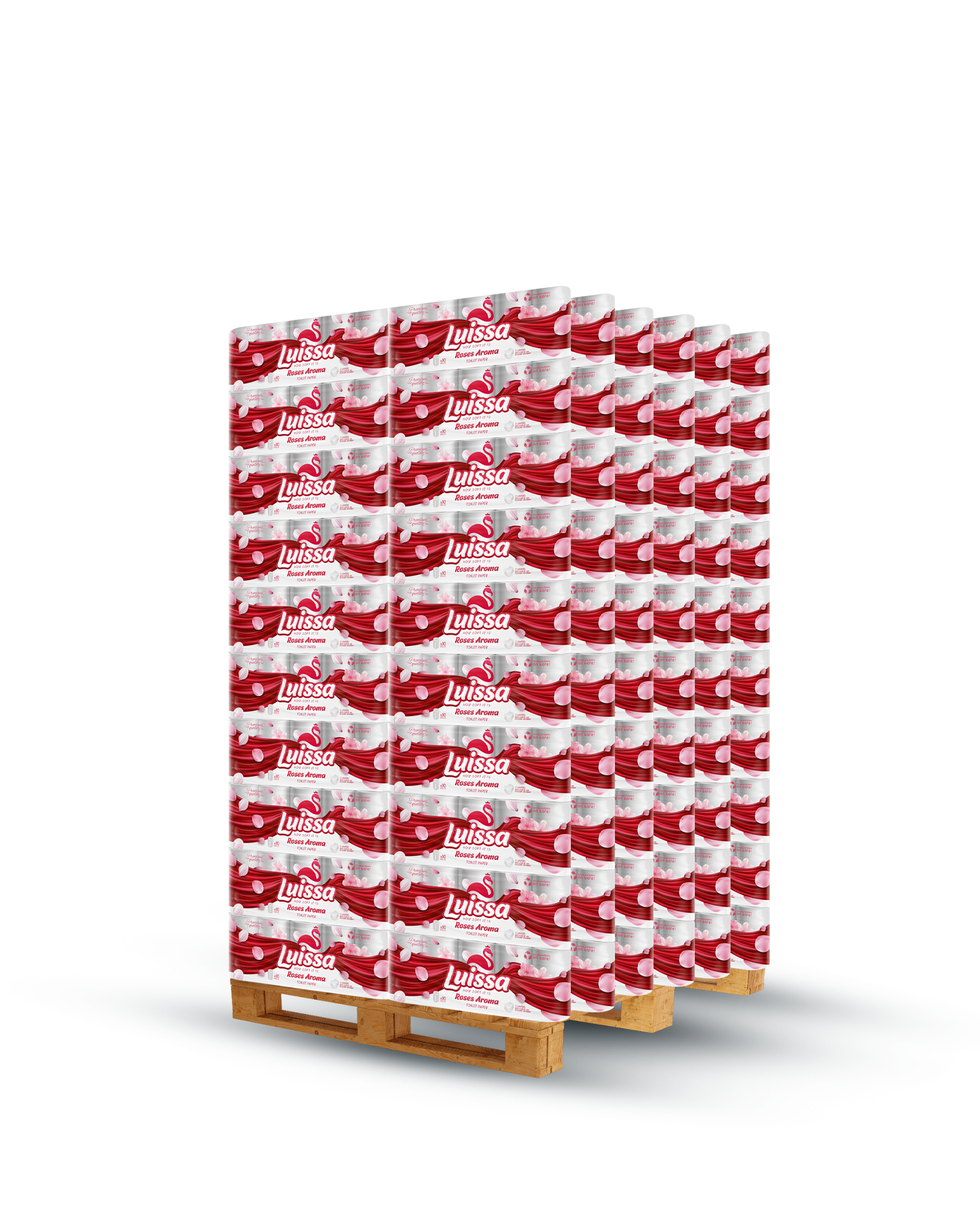 Luissa Roses Toilet Paper, 3-PLY, 1 Pallet of 1200 Rolls (20 Packs of 60)