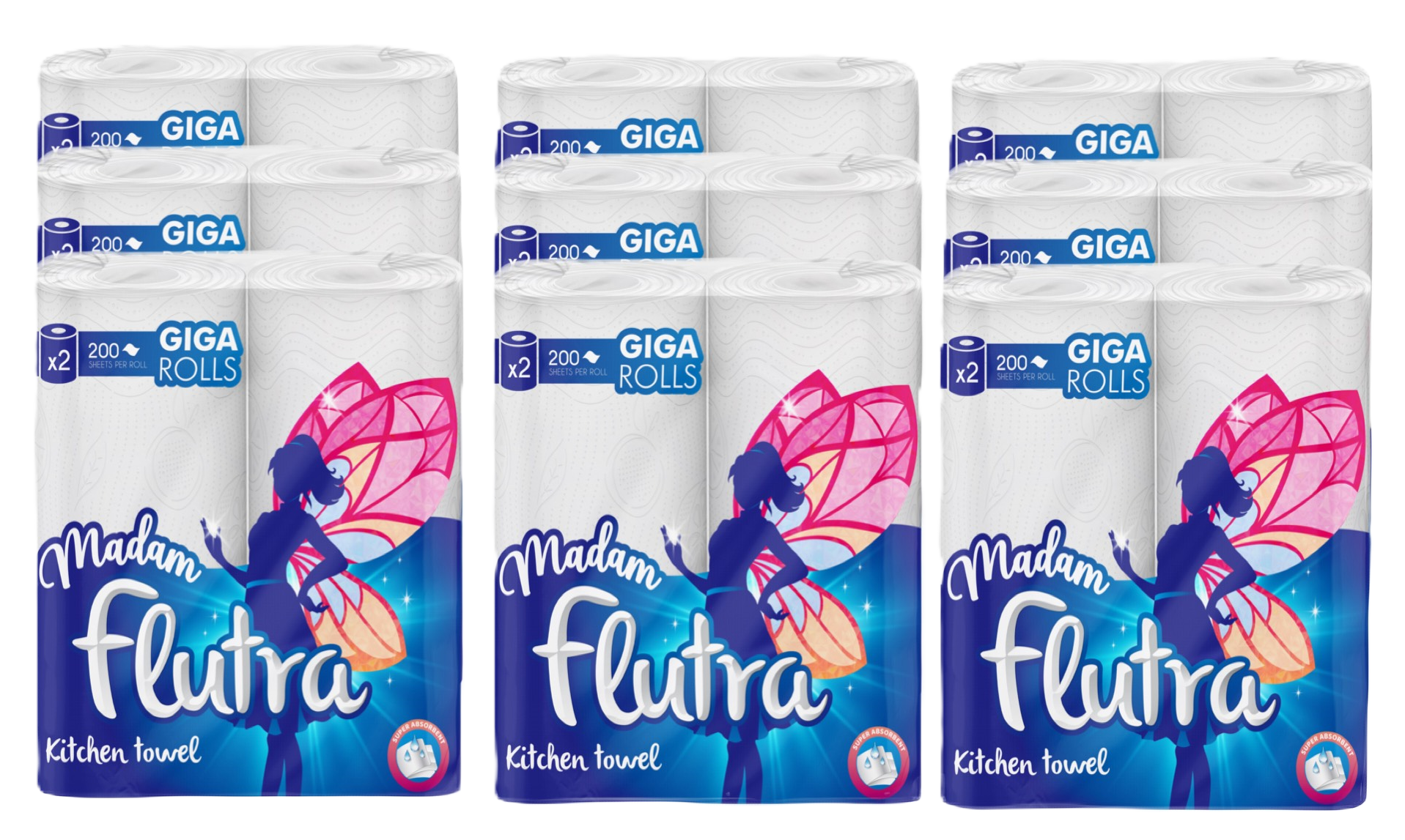 Madam Flutra Giga Roll 1/2 - 18 Rouleaux/Boîte – 378 Rouleaux/Palette, 3 Plis Cellulose