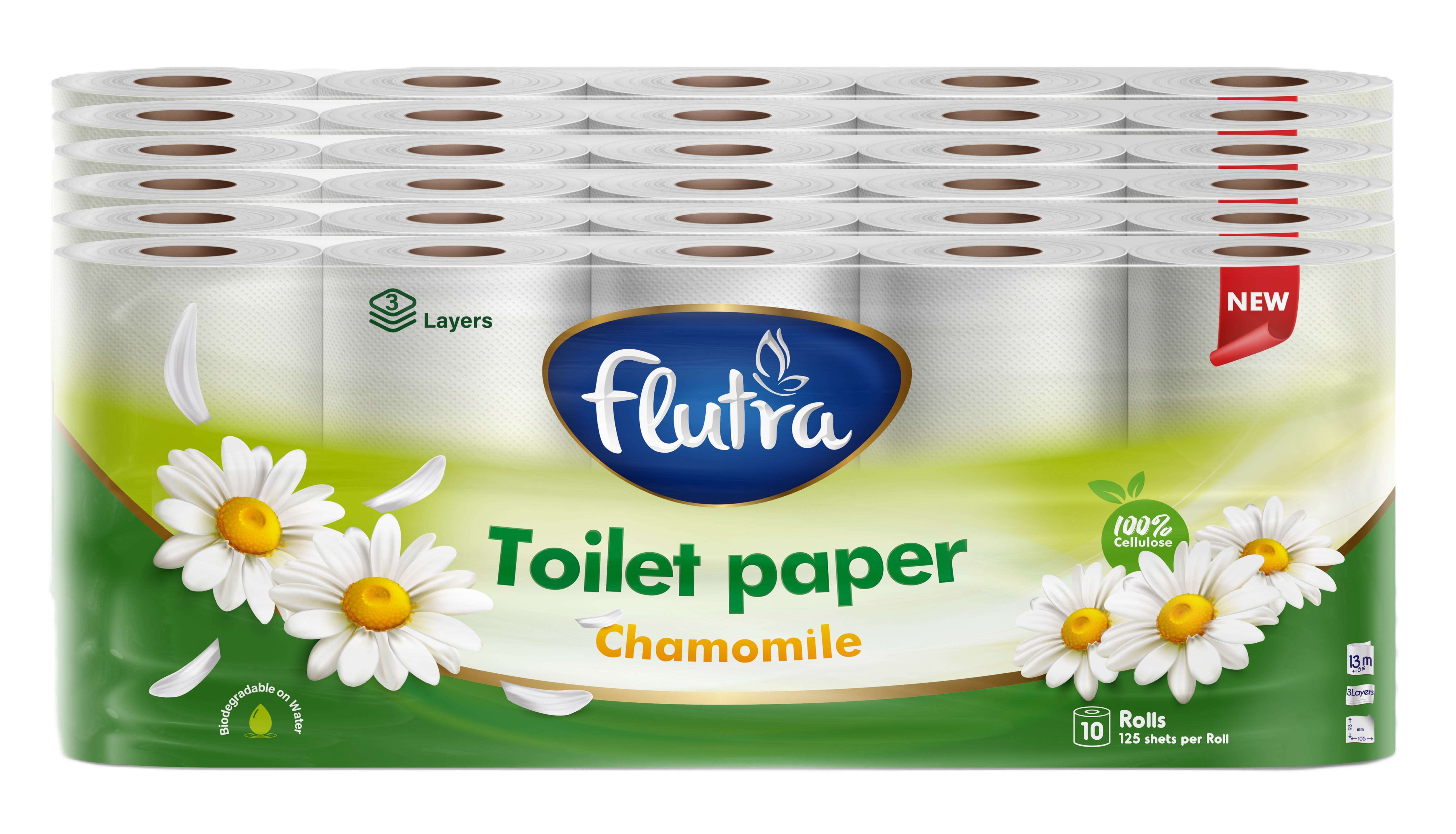 Letër Higjienike Flutra Chamomile 3-shtresore, 7500 fletë në 60 rollne (6 njësi nga 10)