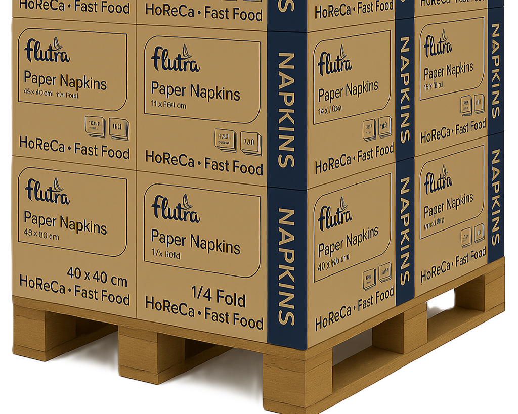 Tovaglioli Flutra 40x40, 2 veli, piegatura 1/4, 1500 pezzi, cellulosa (100755)