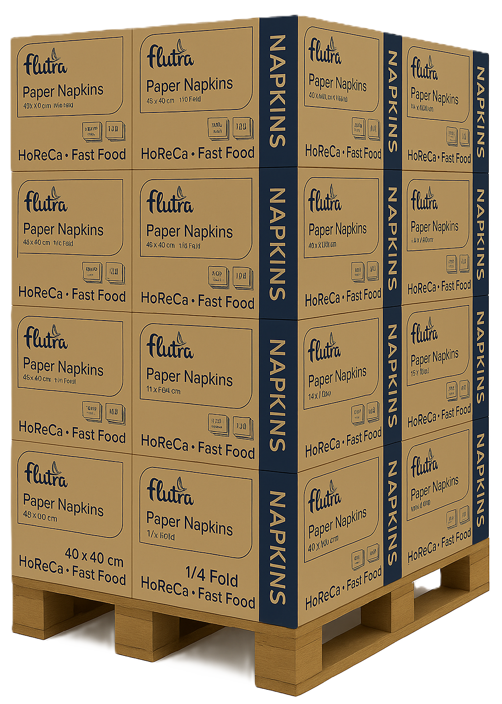 Tovaglioli Flutra 40x40, 2 veli, piegatura 1/4, 1500 pezzi, cellulosa (100755)