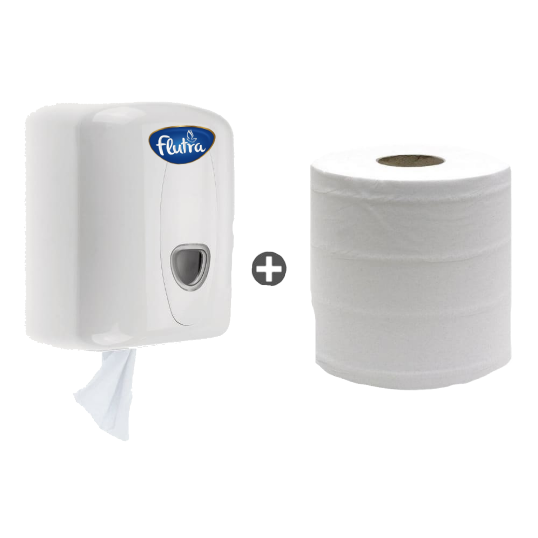 Flutra Hand Paper Towel Centerfeed 2-PLY 100m, 6 Rolls Per Pack, 100% Cellulose.