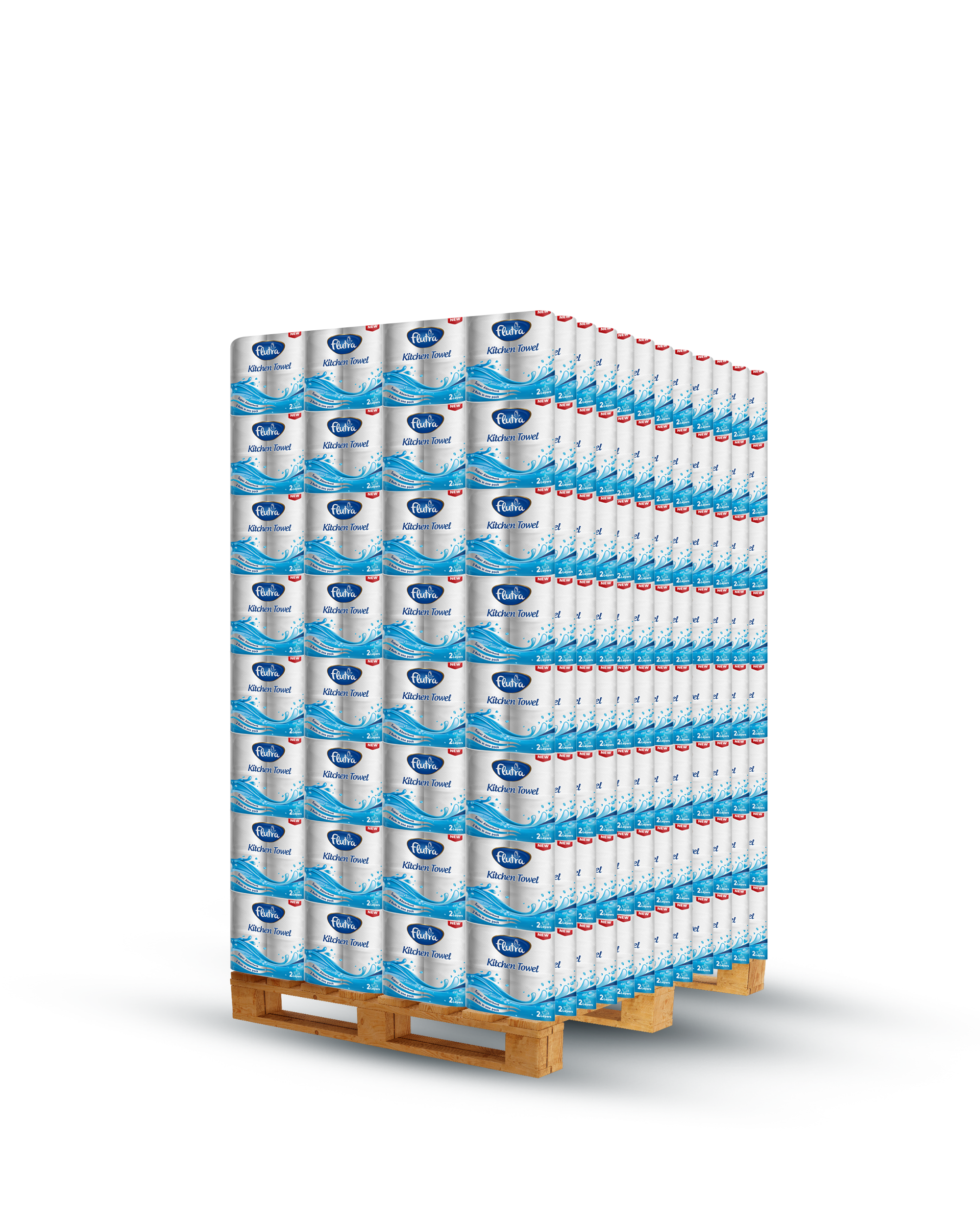Flutra Kitchen Paper Towel 2-Ply – 1/2 Pack, Pallet with 768 Rolls (378 Units x 2 Rolls)