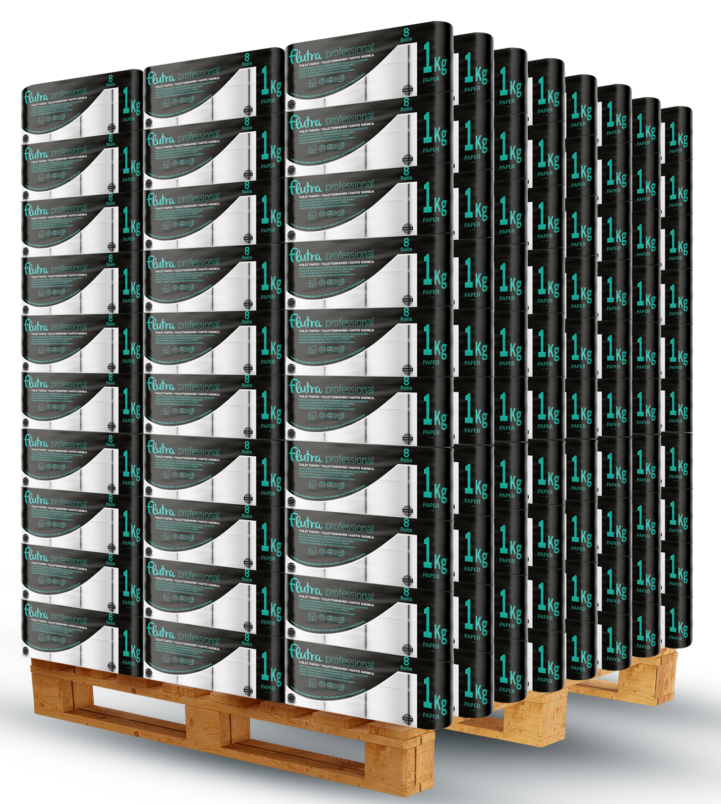 Flutra Professional Toilettenpapier, 3-lagig, 8 x 250 Blatt, 64 Rollen/Packung, 1920 Rollen/Packung Zellulose (100735)