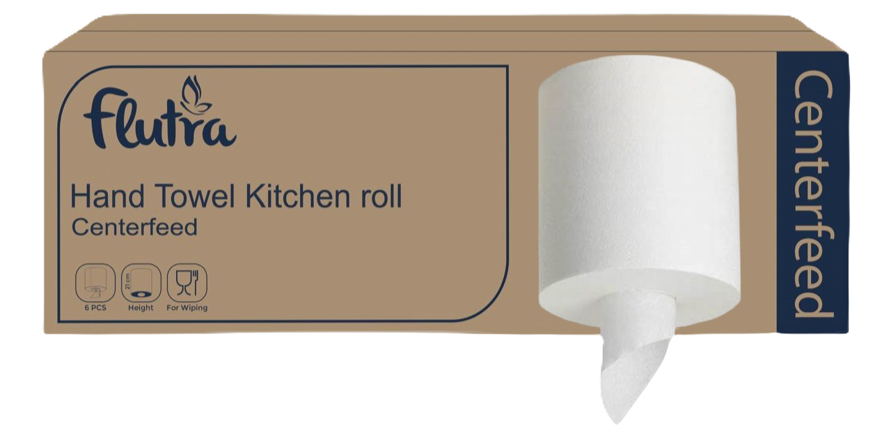 Peshqir letre për duar Flutra Centerfeed 2-PLY 60m, 6 rrotulla për pako, 100% celulozë.