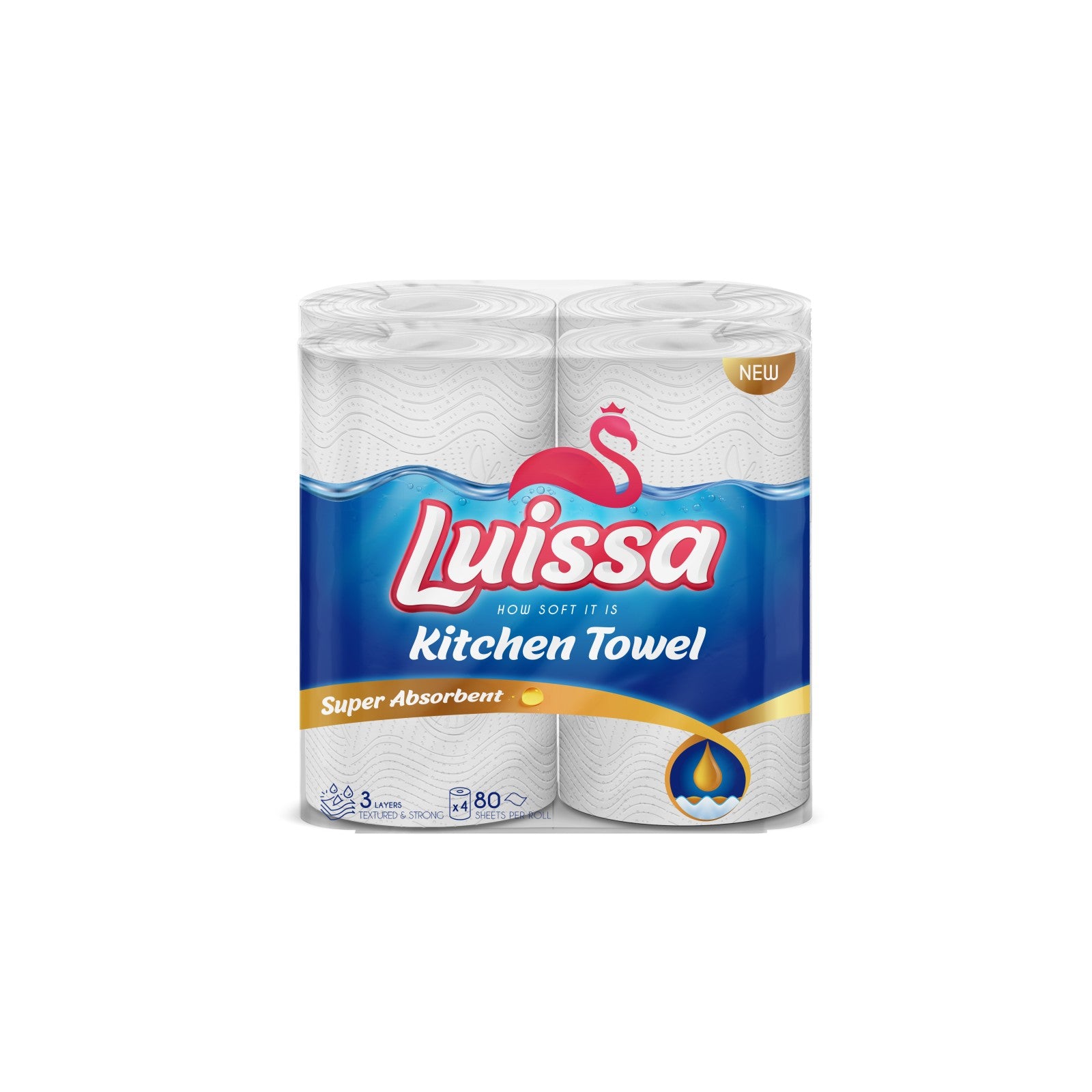 Luissa 1x4 Kitchen Towel, 3-PLY,  24 Rolls (6 units of 4)