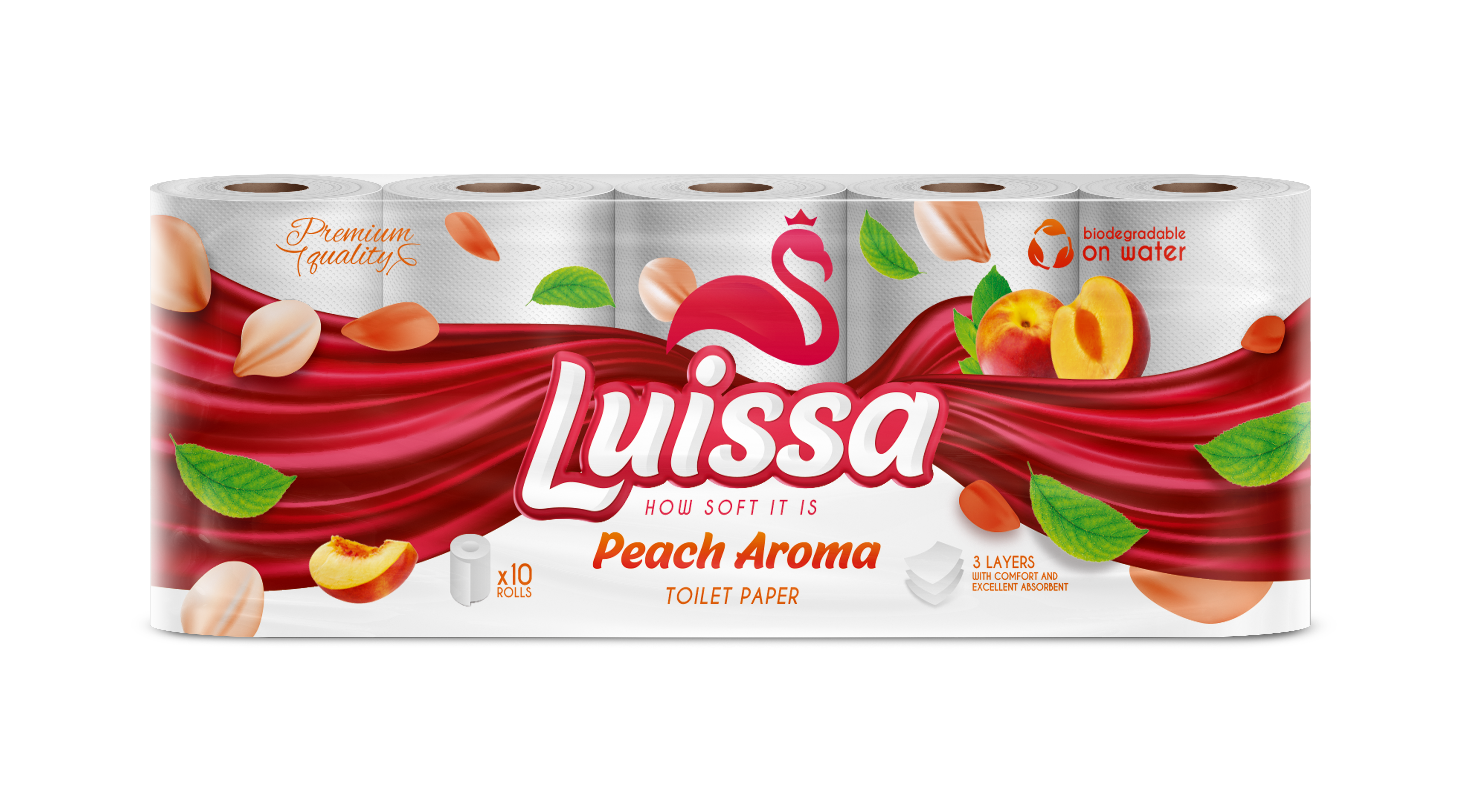 Luissa Peach Toilet Paper, 3-PLY, 60 Rolls (6 Units of 10)