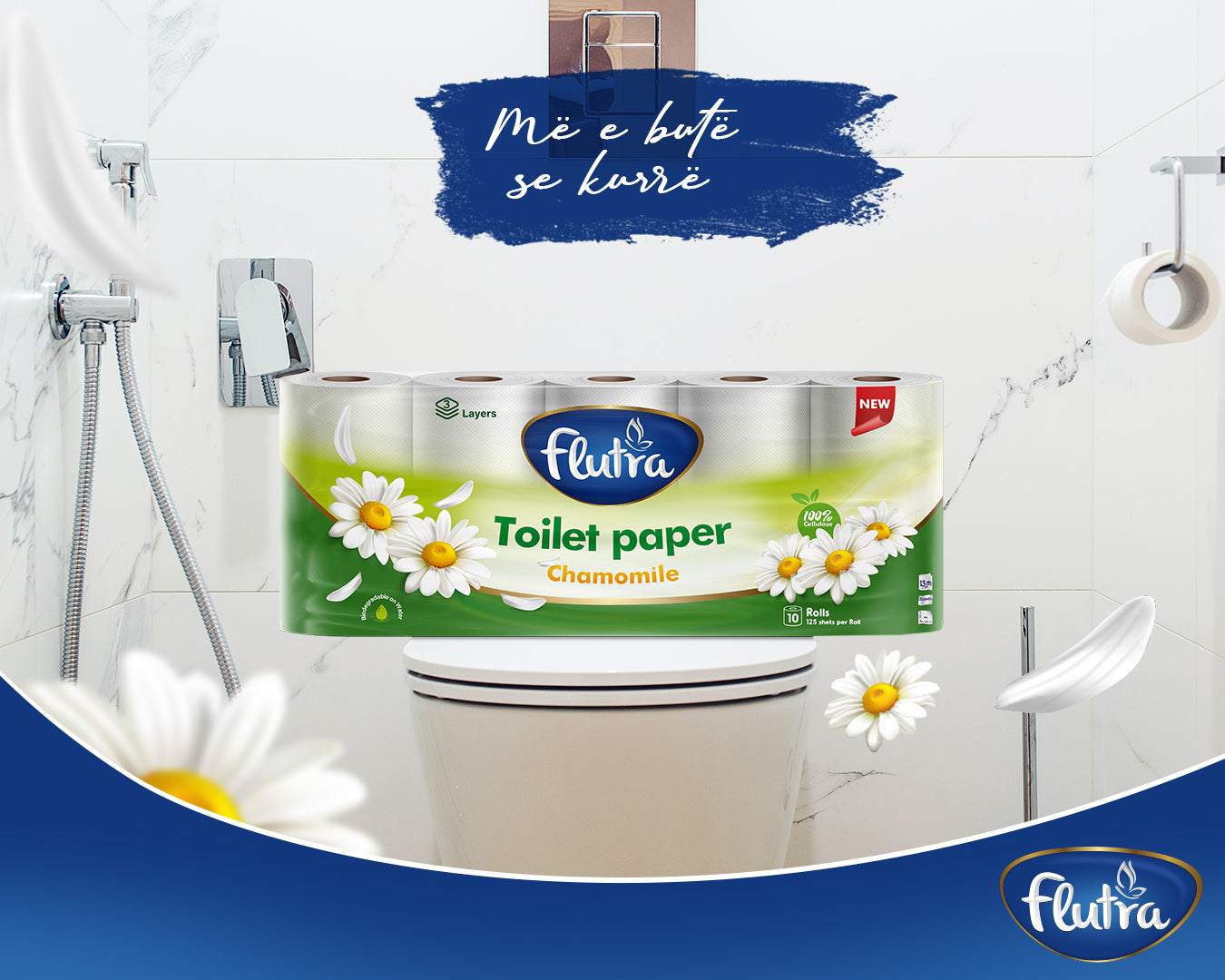 Flutra Chamomile Toilet Paper 3-Ply, 7500 Sheets in 60 Rolls (6 units of 10)