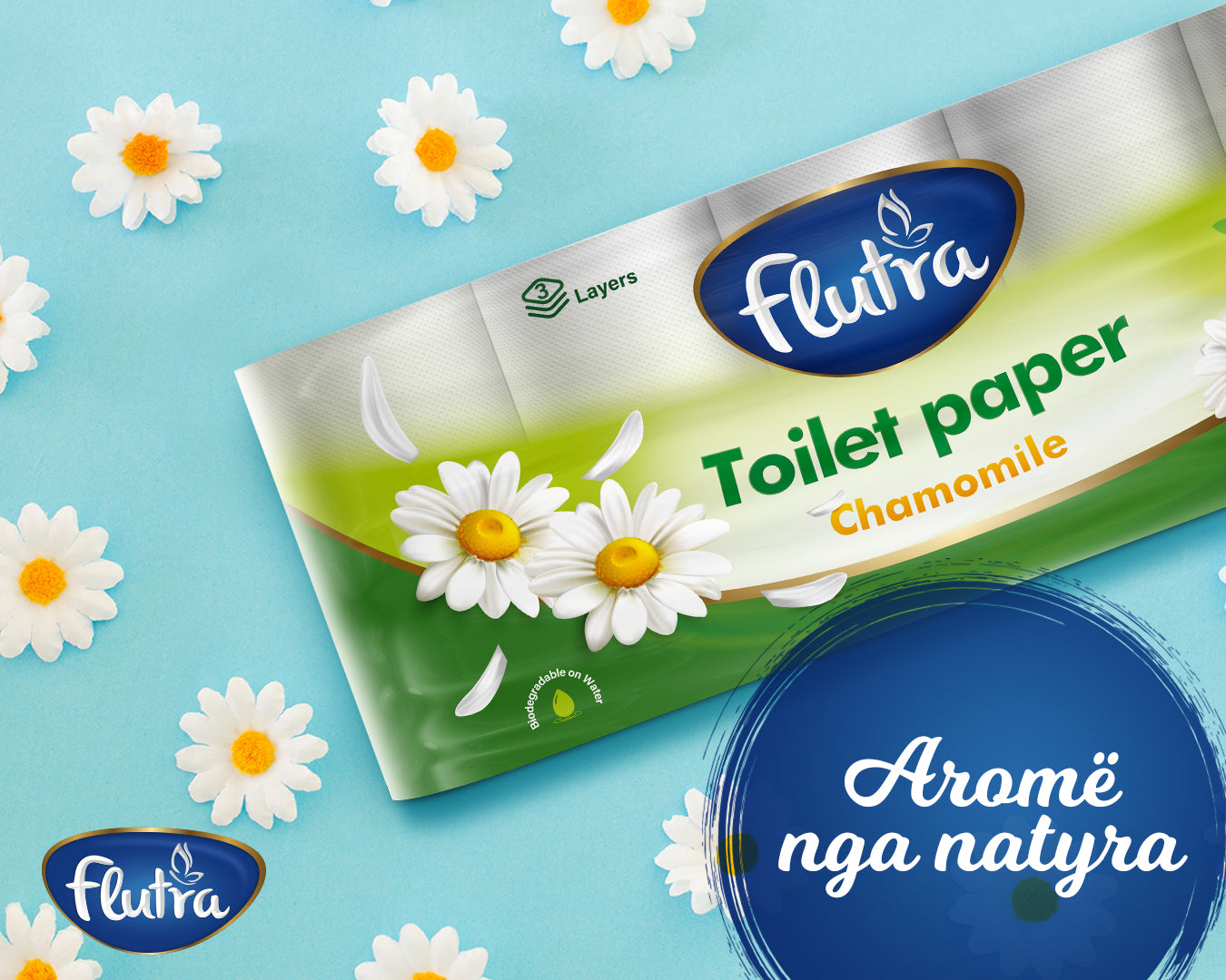 Flutra Chamomile Toilet Paper 3-Ply, 7500 Sheets in 60 Rolls (6 units of 10)
