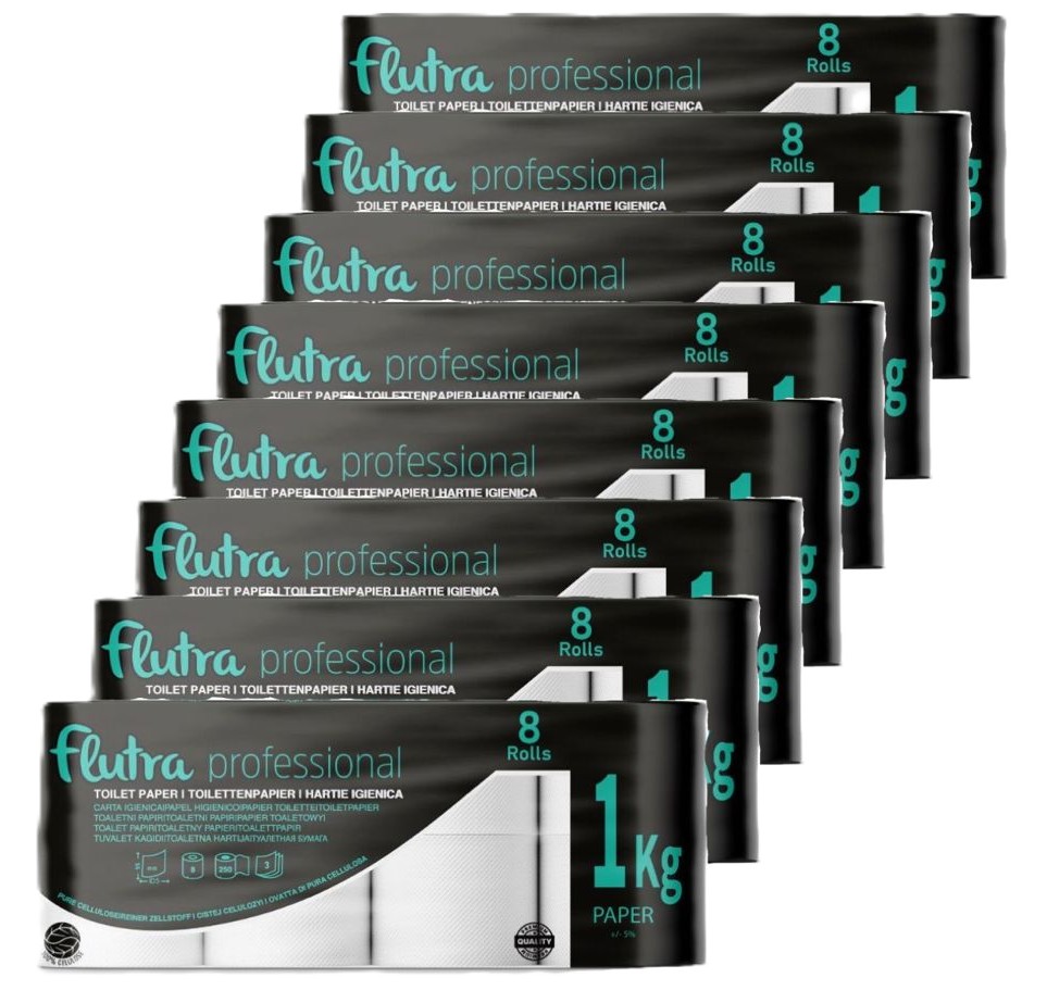 Papier Toilette Flutra Professional, 3 Épaisseurs, 8x250 Feuilles – 64 Rouleaux/Pack, 1920 Rouleaux/Palette Cellulose (100735)
