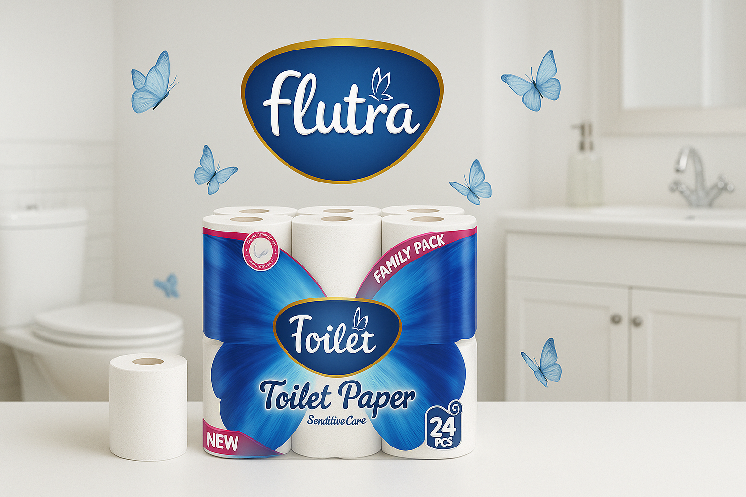 Flutra Toilet Paper Classic Premium 2&3PLY 1/24-Family Pack, 2304 Rolls