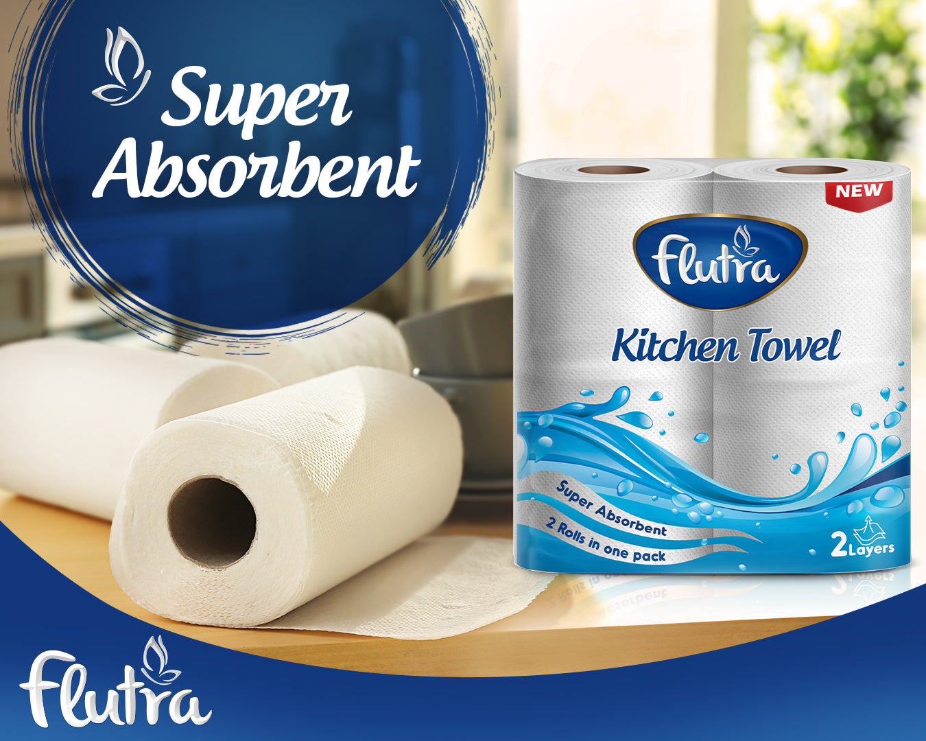 Flutra Kitchen Paper Towel 2-Ply, 1/2 2040 Sheets in 24 Rolls (12 units of 2)