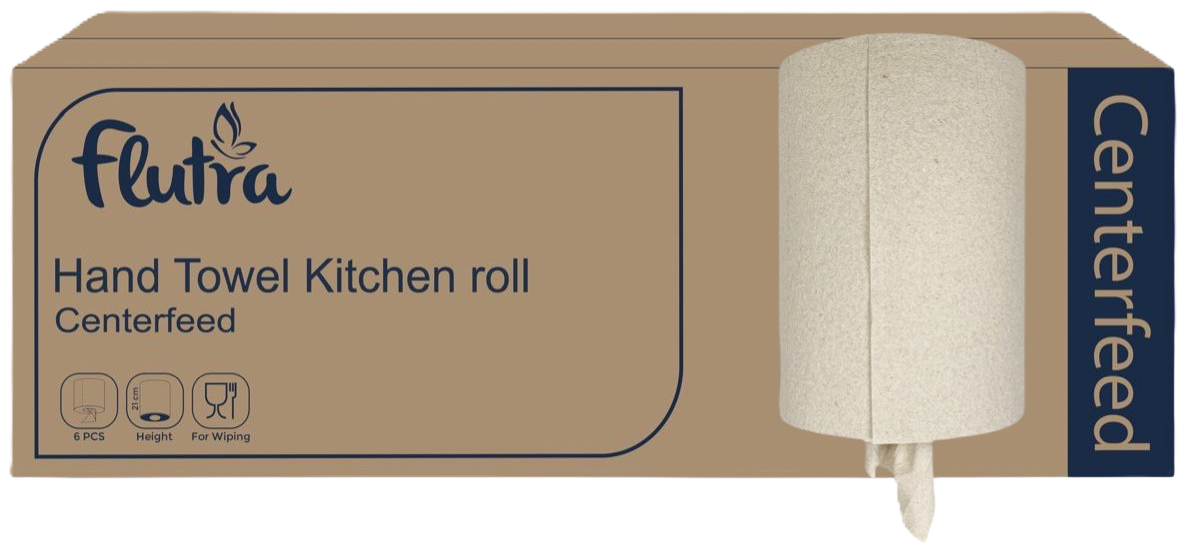 Flutra-Handpapierhandtücher, Centerfeed-Sensor, 100 m, 6 Rollen pro Packung, recycelt.