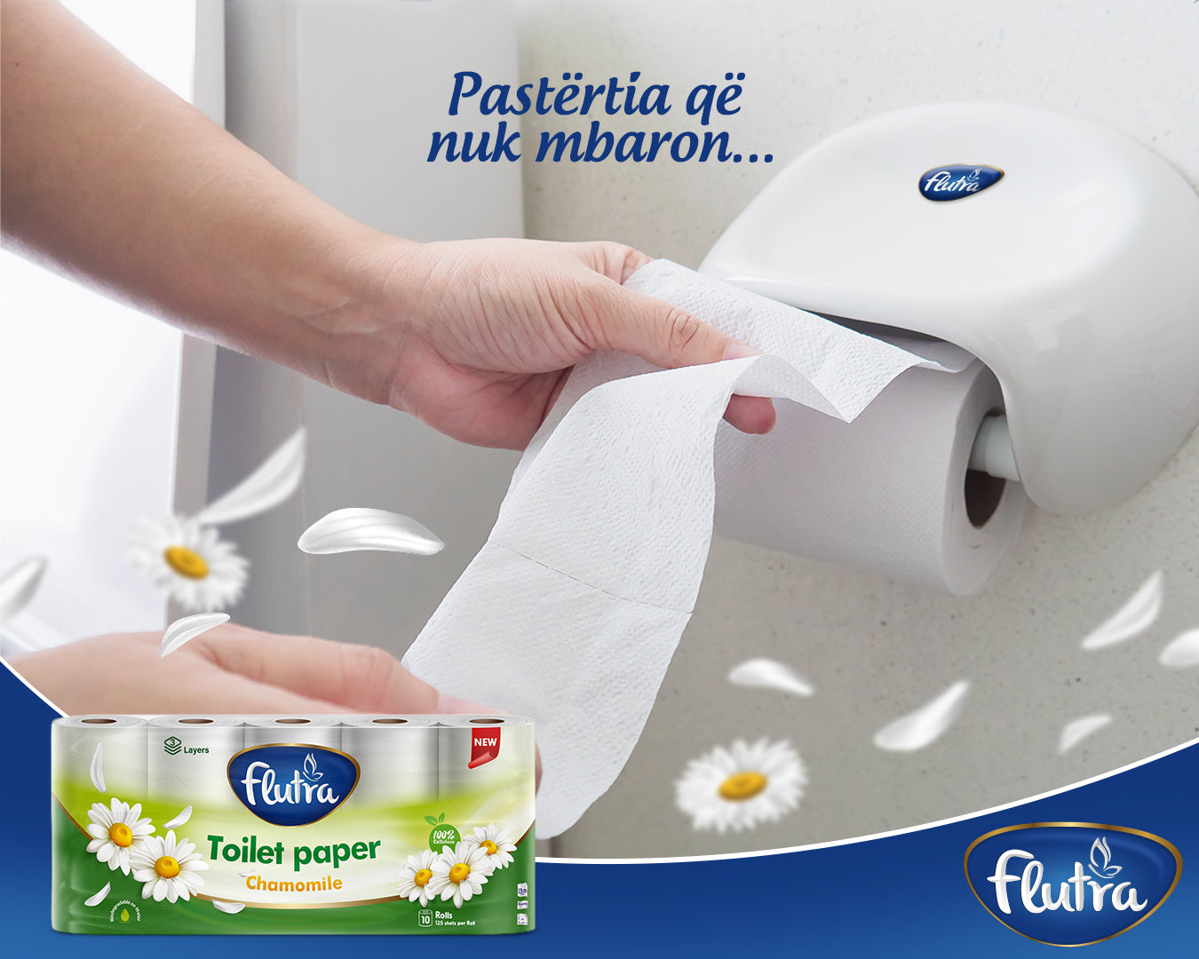 Flutra Chamomile Toilet Paper 3-Ply, 7500 Sheets in 60 Rolls (6 units of 10)